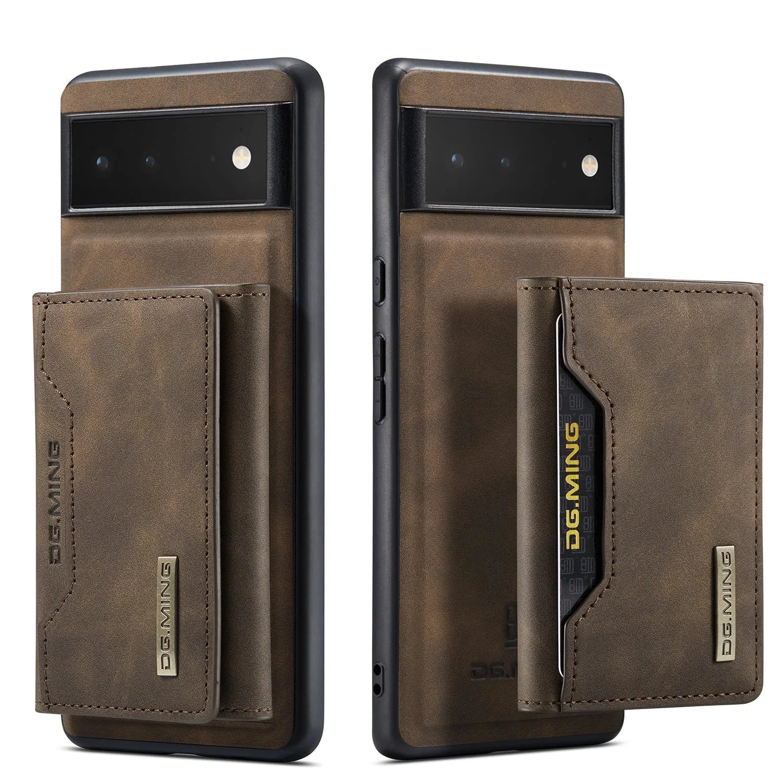 Leather magnetic card holder phone case for Google Pixel, hand-woven finish, multiple colours