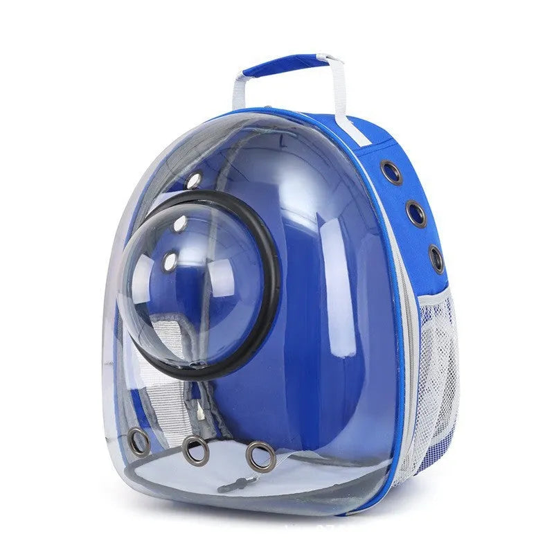 Astronaut-shaped grey cat carrier bag with side opening and medium capacity.