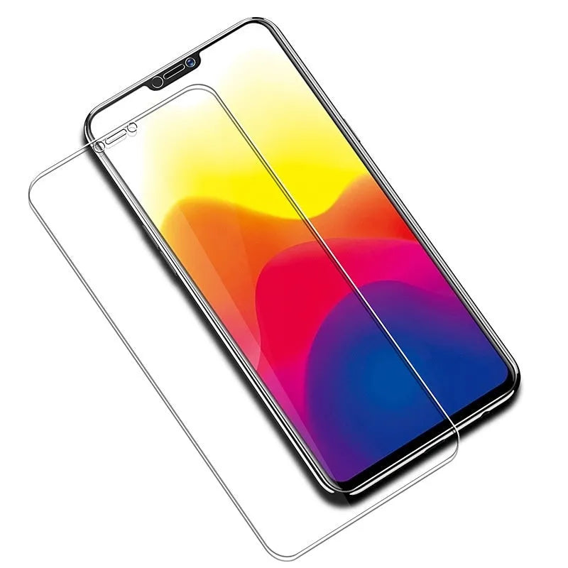 Samsung phone tempered glass screen protector showing fullscreen coverage and anti-fingerprint surface.