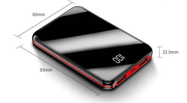 Mini LCD display power bank 10000mAh polymer cell black compact portable charger