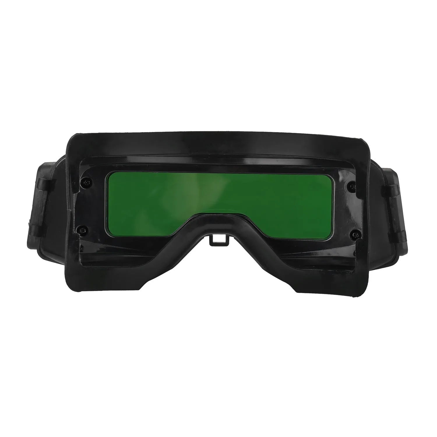 Black automatic darkening welding mask and glasses with a large rectangular viewing lens.