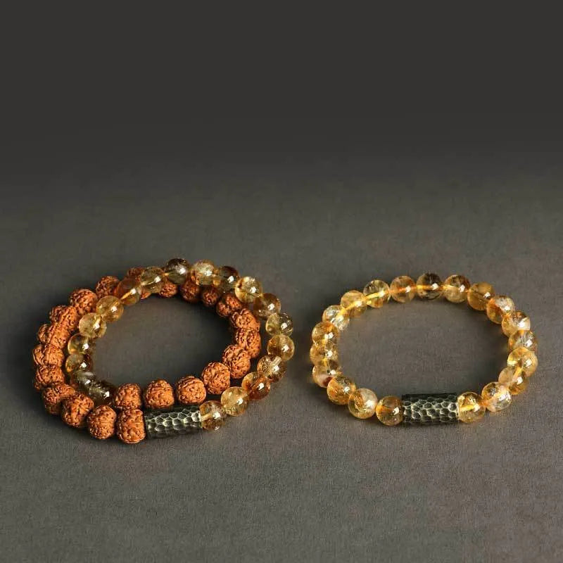 Retro style yellow tower crystal bracelet with manual processing in single or double ring design