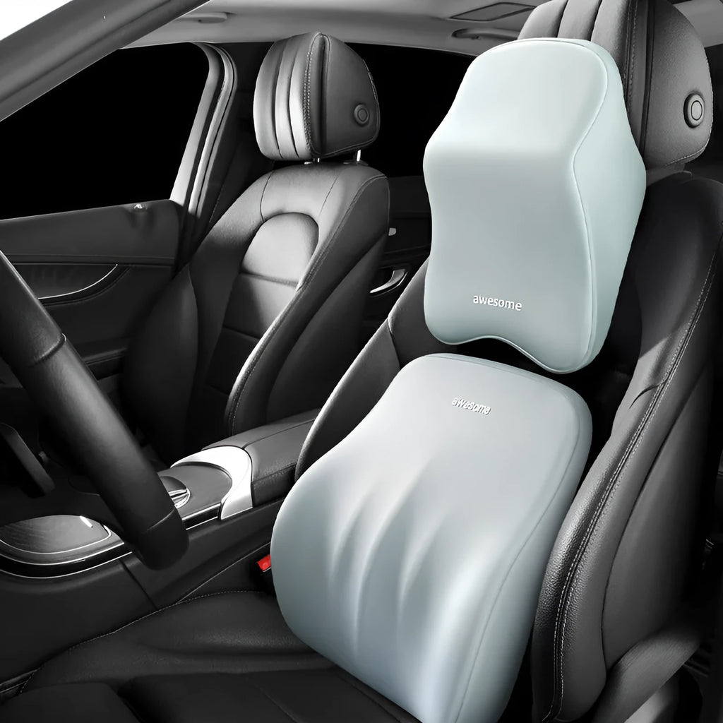 Memory foam car lumbar pillow with geometric pattern in grey colour
