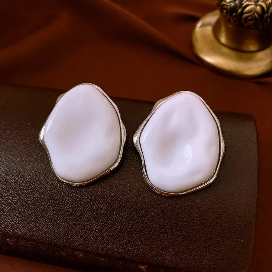 Silver Needle White irregular acrylic earrings for women, handmade lightweight drop earrings