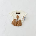 Girls' cotton shorts suit two-piece set with ice cream patch in olive, apricot or white colours