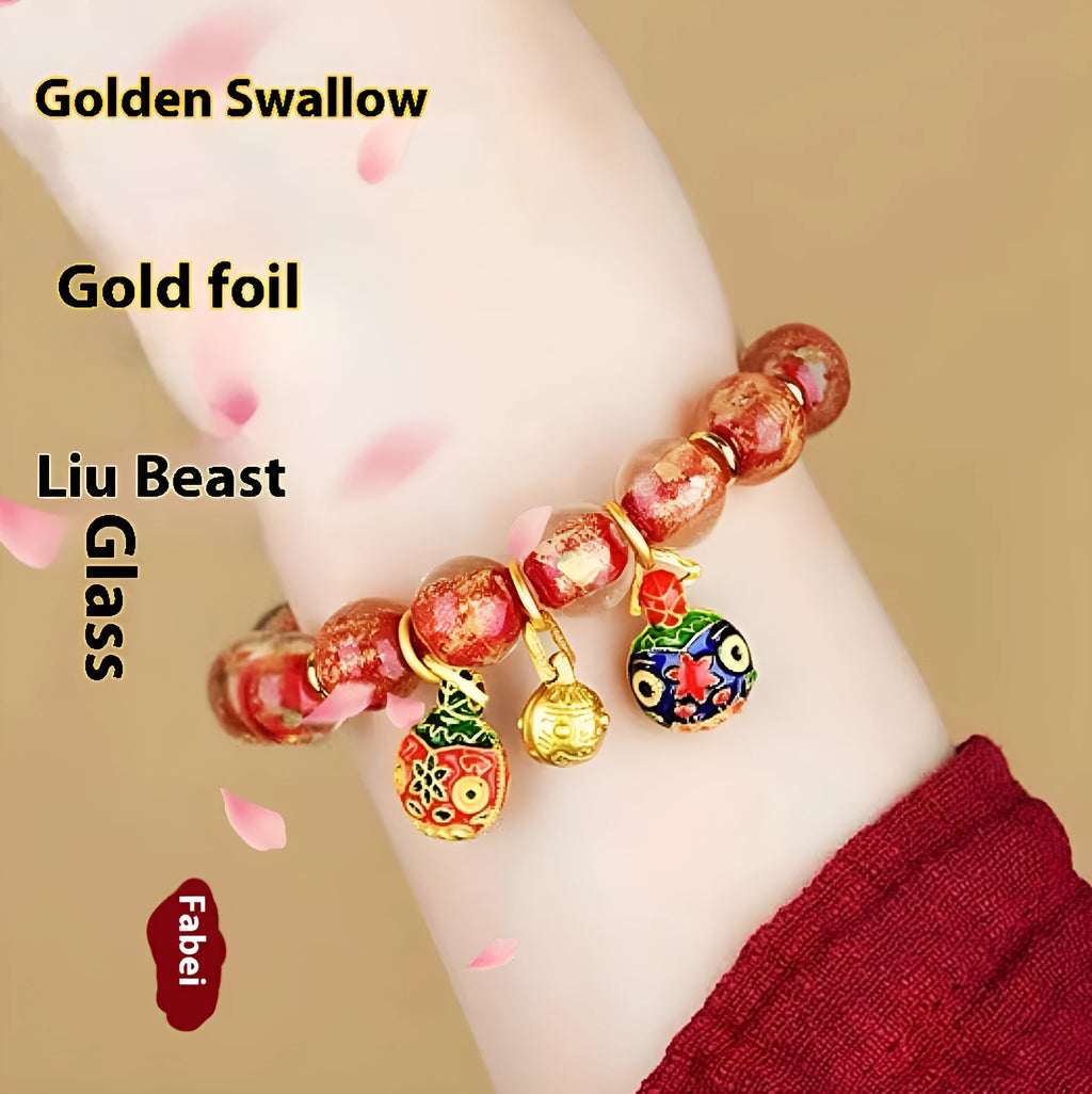 Ancient French Glaze Year Bracelet with geometric glass shapes and auspicious patterns in court style