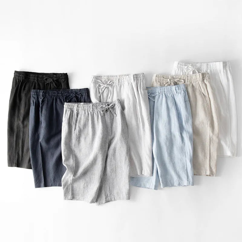 Men's linen loose-fit straight-leg beach capri trousers in multiple colour options