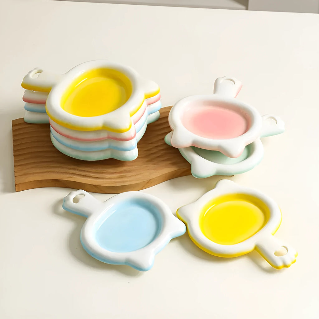 Blue ceramic cat bowl with shallow design for pet food and water