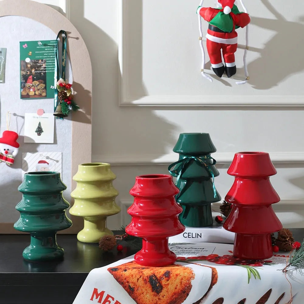 Hand-painted glazed ceramic gingerbread man vase with modern simplicity Christmas decor
