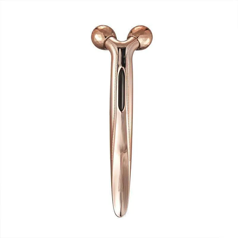 3D face-lifting manual roller massager with positive ion function in silver UV-plated finish
