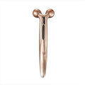 3D face-lifting manual roller massager with positive ion function in silver UV-plated finish