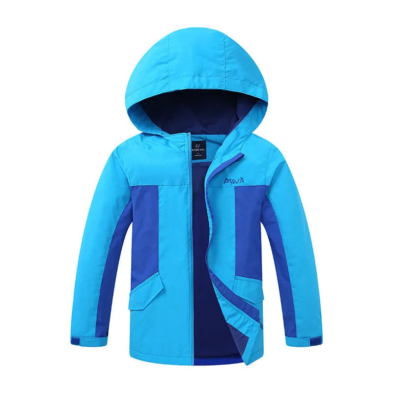 Boys' thin blue acetate jacket with long sleeves and front zipper for children over 140cm tall