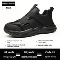 Black steel toe cap safety work shoes with felt buckle closure and lightweight EVA sole