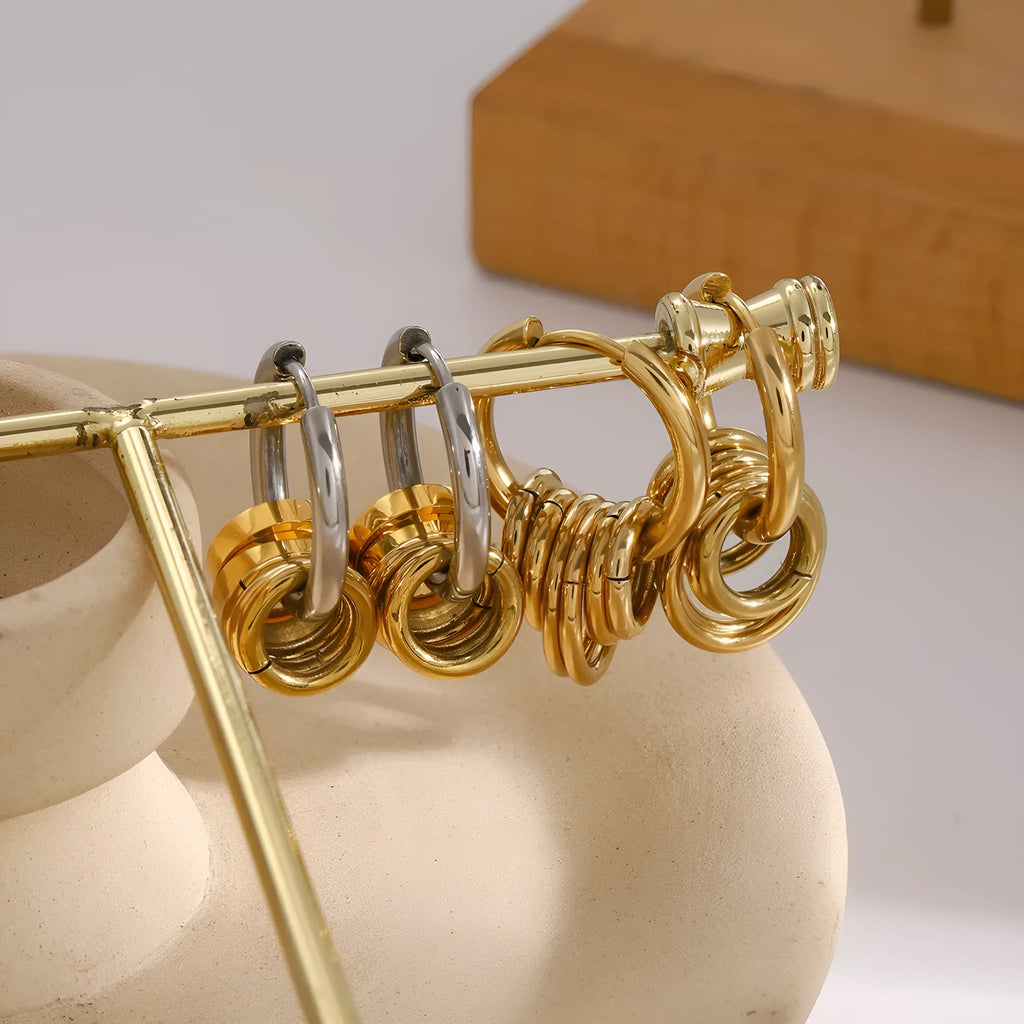 A pair of ins style stainless steel earrings with an electroplated silver-coloured finish.