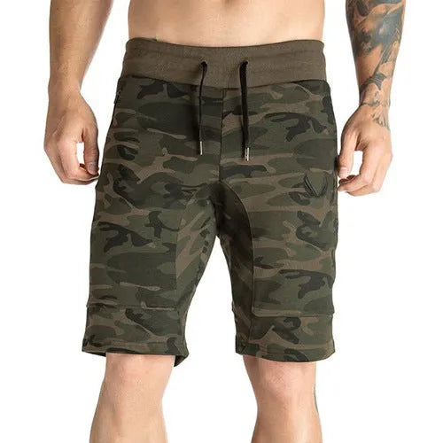 Men's breathable camouflage spandex shorts for outdoor training, middle rise, short leg length