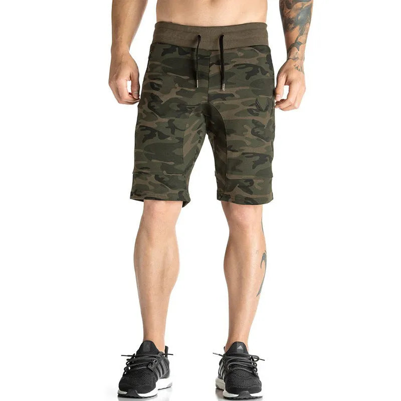 Men's breathable camouflage spandex shorts for outdoor training, middle rise, short leg length