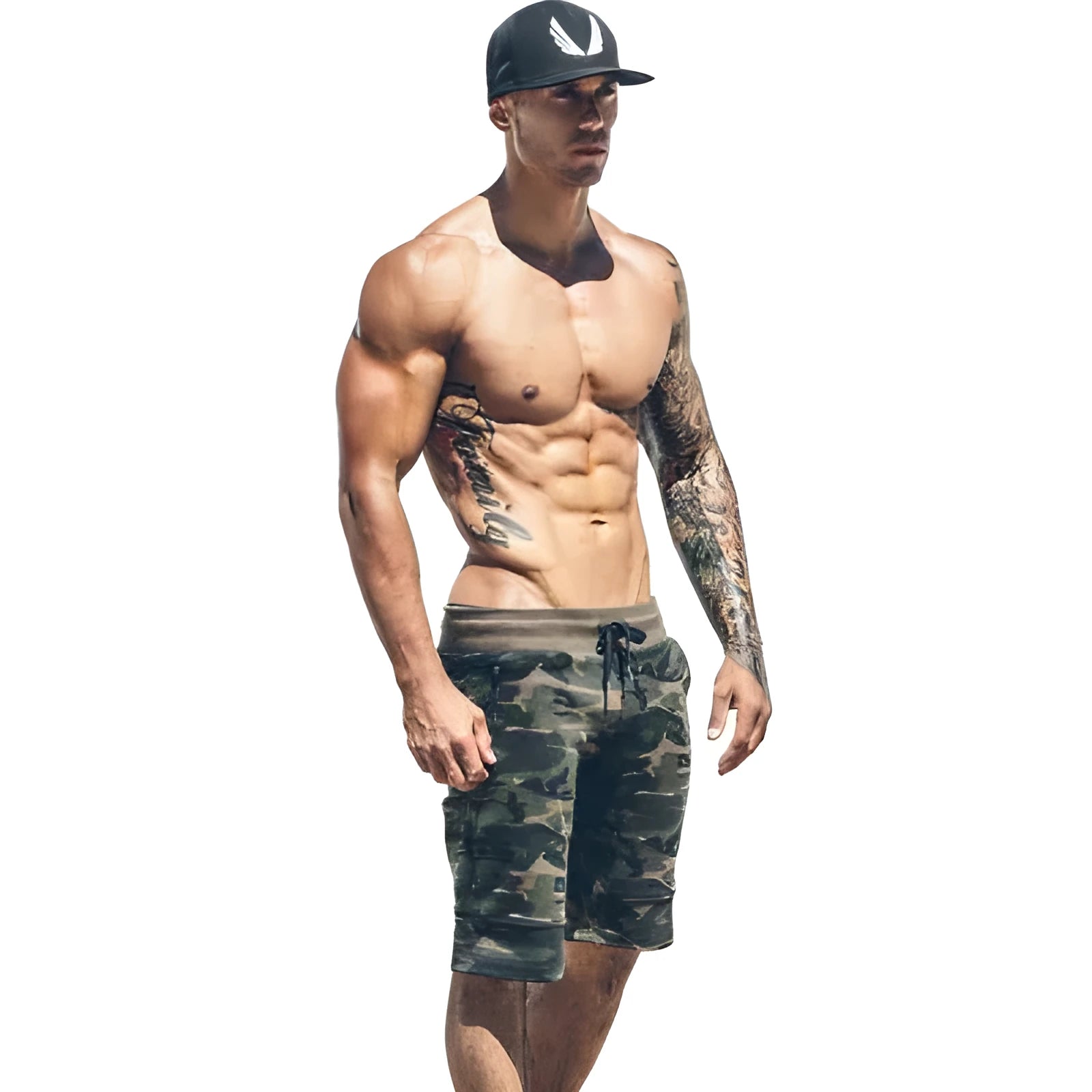 Men's breathable camouflage spandex shorts for outdoor training, middle rise, short leg length
