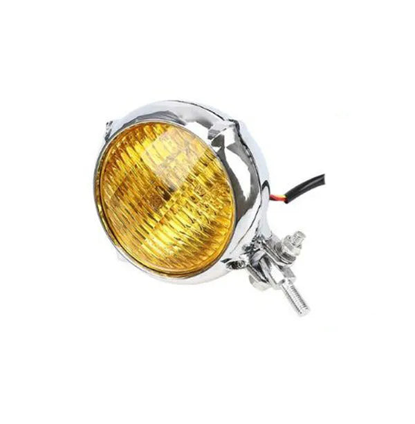 Black electroplated aluminium 12V 35W halogen headlight with an 8cm diameter.