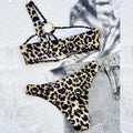 Women's leopard print bikini set with hollow polka dot pattern and nylon construction