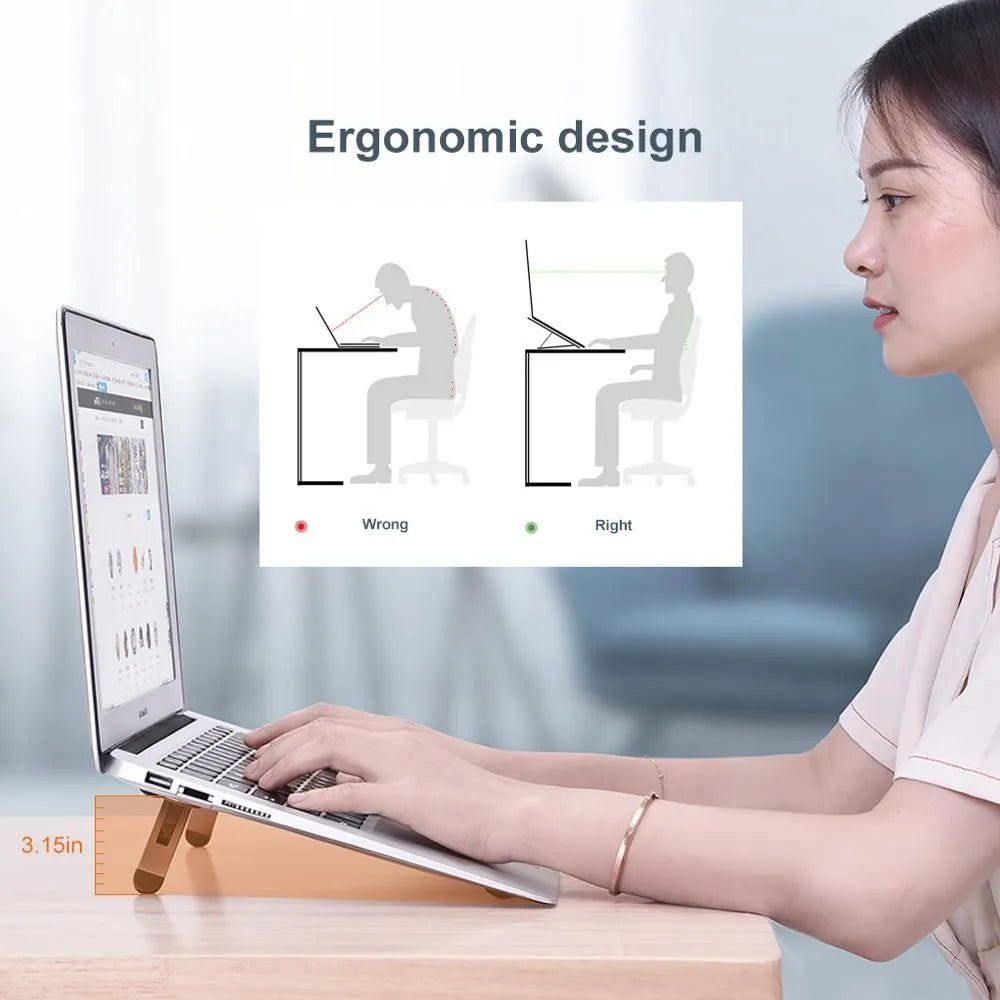 Silver aluminium alloy notebook stand 216x26mm with silicone pads on desk