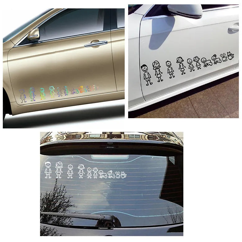 Big family cartoon car sticker in PET material strong adhesion 38.3x29.5cm