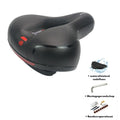 Thickened grey bicycle saddle with steel spring suspension system on a white background