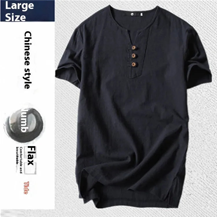 Men's loose cotton linen blend t-shirt in various colours with short sleeves
