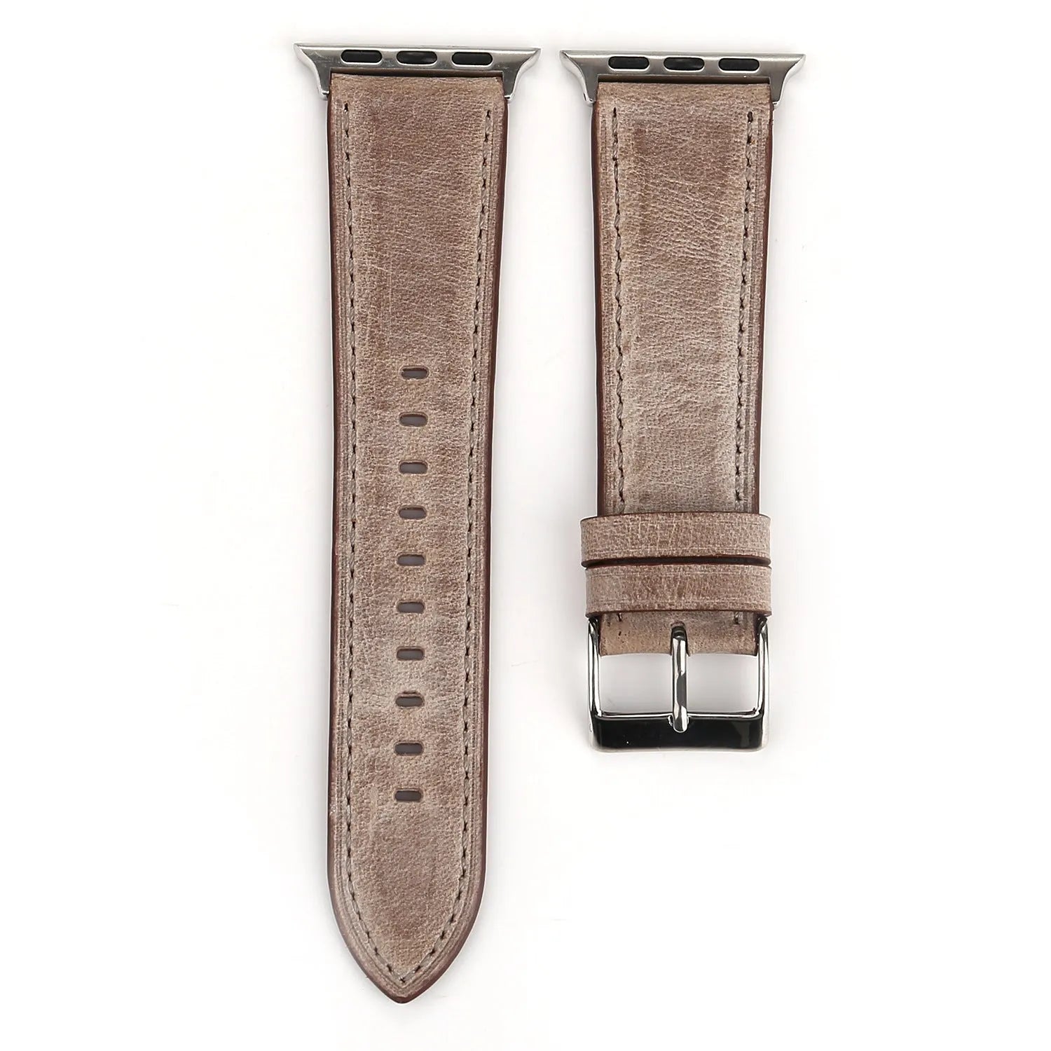Leather watch strap with folding buckle in multiple colour options