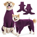 Polar fleece dog clothes with high collar in dark grey colour, showing four-legged design