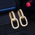 Geometric copper earrings with inlaid zircon, U-shape design, white gold tone finish, for women fashion OL style
