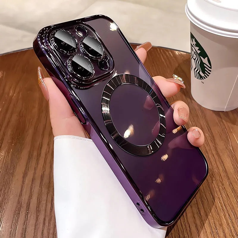 TPU electroplated magnetic phone case for iPhone 11-14 series in desert gold colour