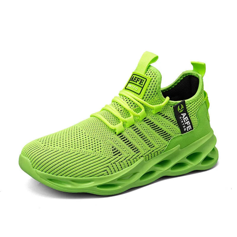 Men's black mesh casual running shoes with cross strap detail and low-top design