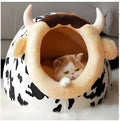 Cow colour suede S size cat house for indoor use, accommodating multiple cats