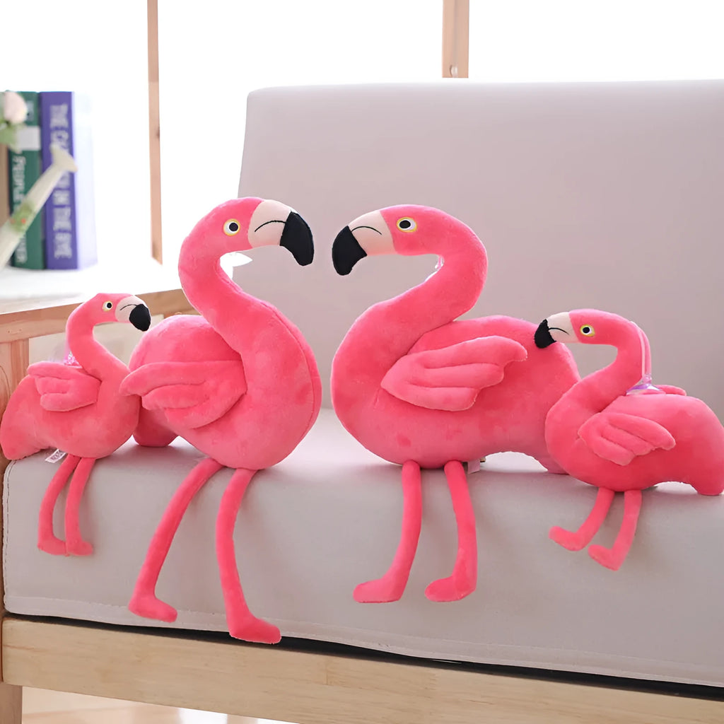 Pink flamingo plush toy made of short plush fabric with PP cotton filling, 24cm full length