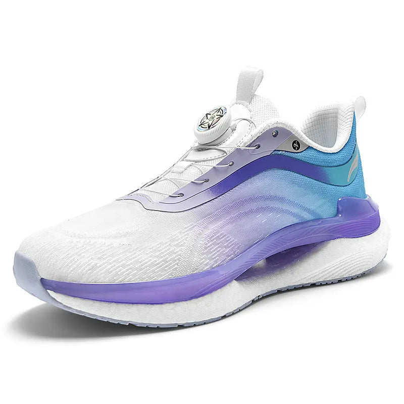 Men's high-top breathable running sneaker in solid colour with mesh upper and buckle closure.