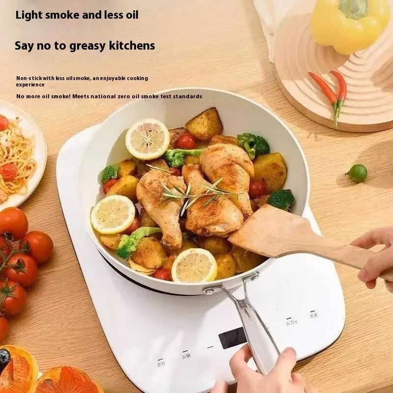 28cm pebble ceramic non-stick stir fry pan with stainless steel glass lid on hob