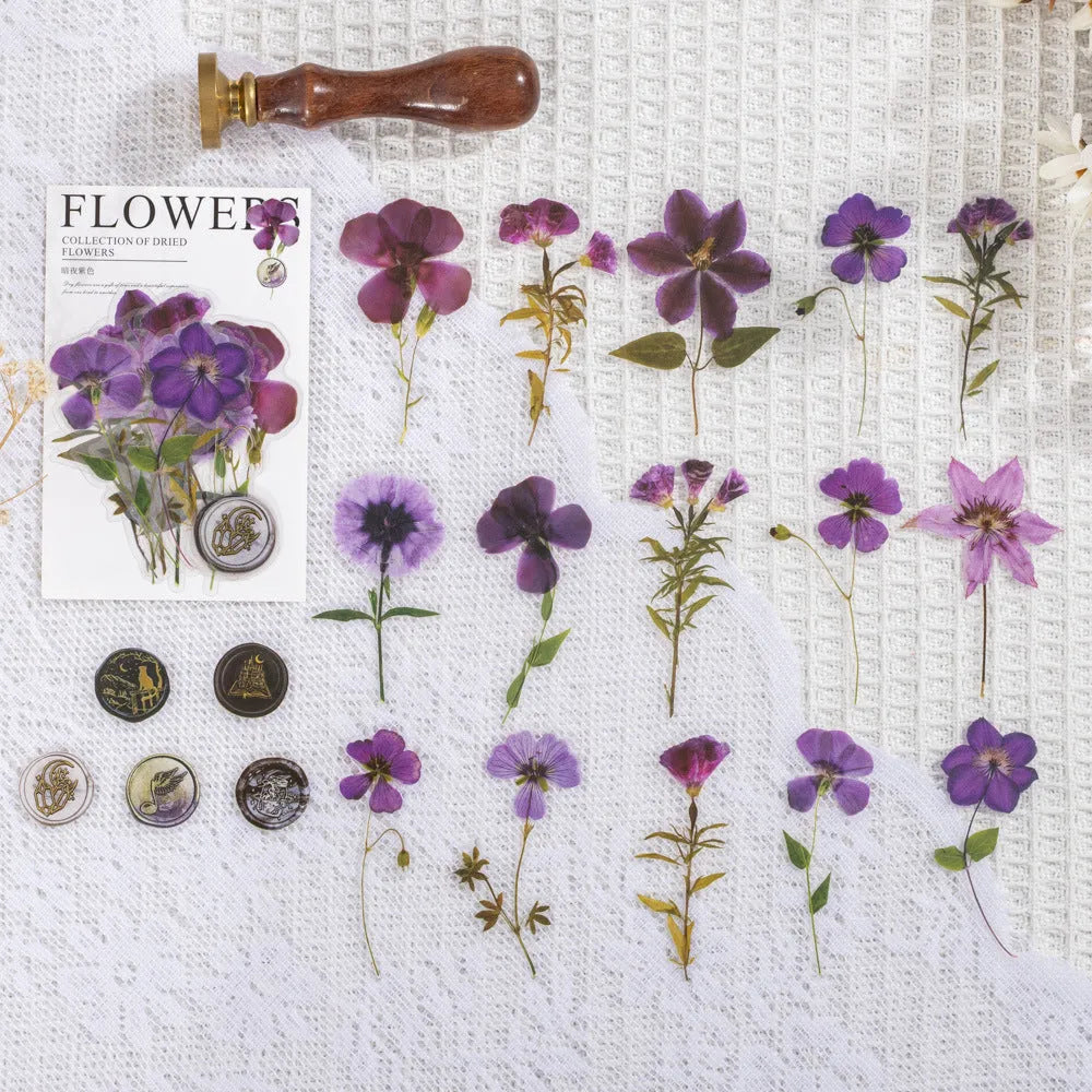 Dried flowers journal decoration sticker package with eight artistic themes on 70mm PET sheets