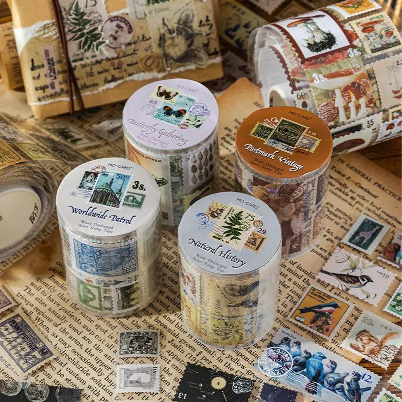 Retro DIY journal decoration coated paper stamp roll showing butterfly pattern, 55mm width