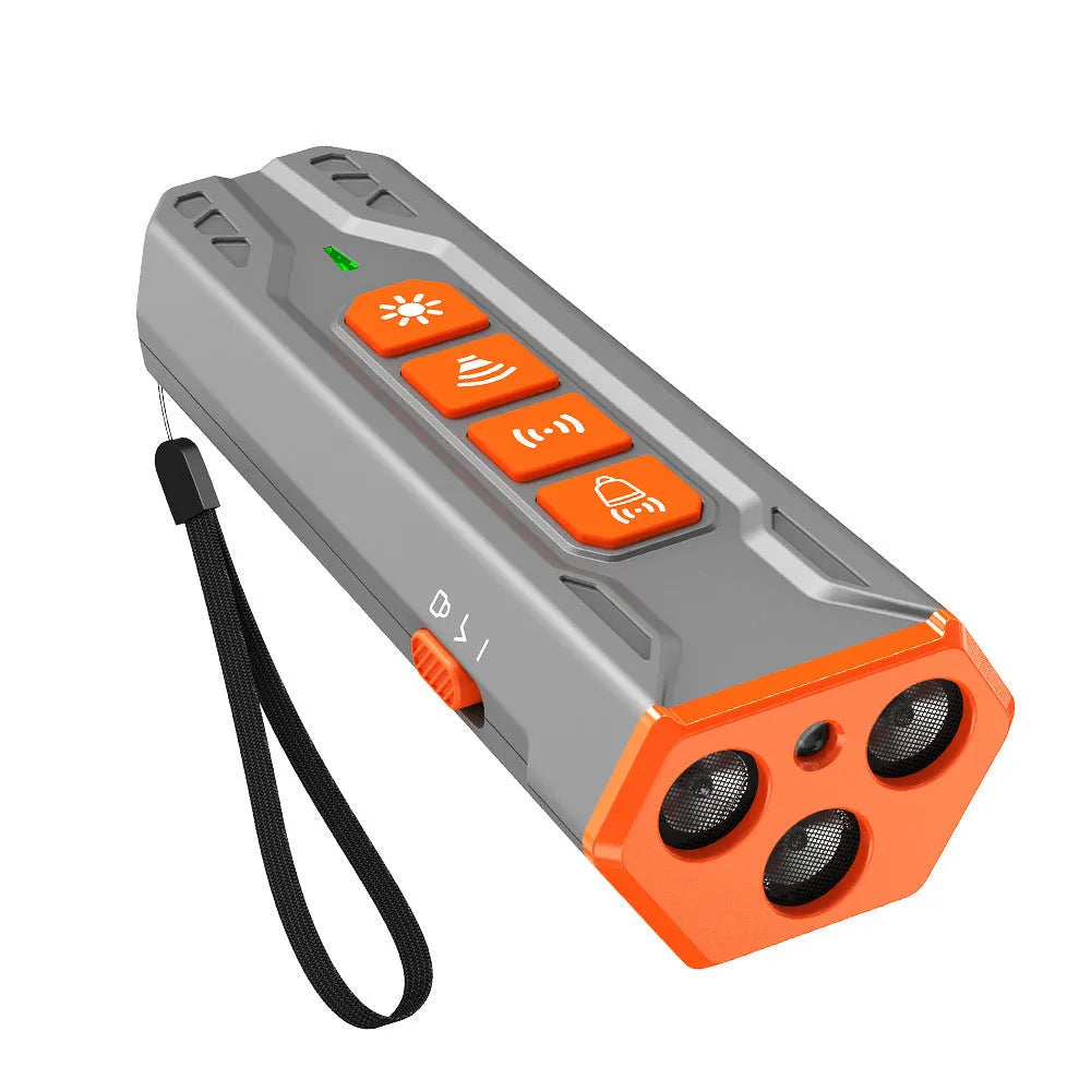 Three head ultrasonic dog trainer in grey orange and black and orange colours