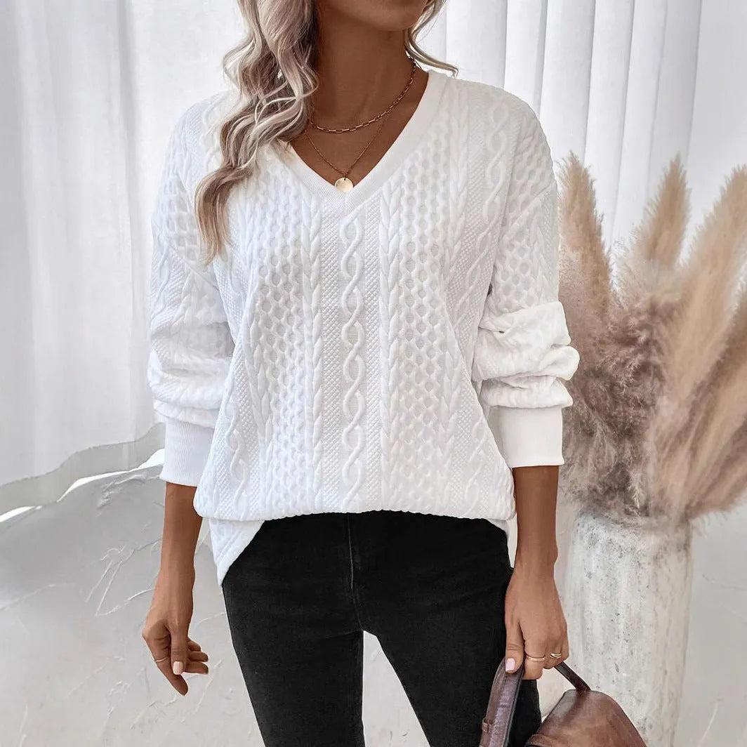 Milky white Japanese Korean casual loose t-shirt with 3D pattern and long sleeves