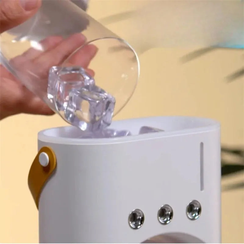 White portable double-ended spray fan air cooler with humidifying mist function and remote control