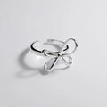 S925 silver bow ring with adjustable open band on hand, showing polished finish and Korean style design