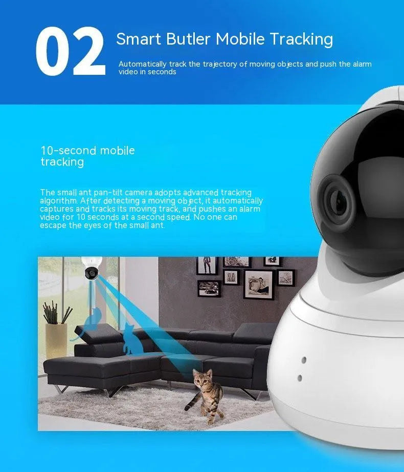 HD night vision 360-degree surveillance camera in white with wall mount and charger, 1080p WiFi indoor security monitor