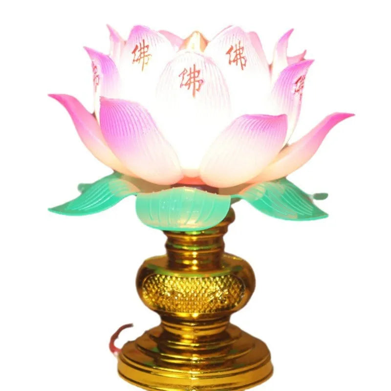 Buddha Light plug-in worship lamp with lotus design and colourful illumination