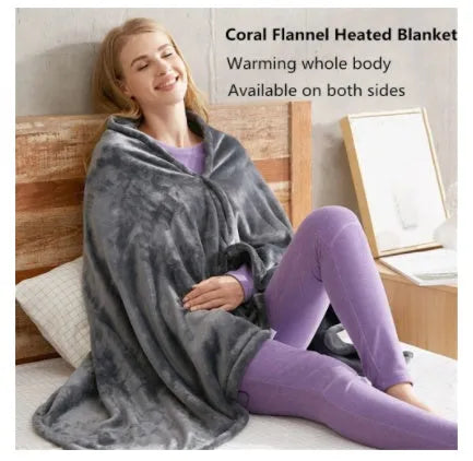 Dark grey USB heated plush blanket showing the single-button controller and USB cable.