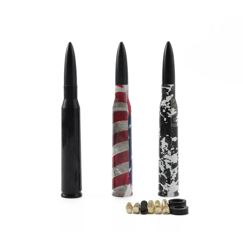 14cm bullet car antenna in camouflage green, colour black, and American flag designs for vehicle modification