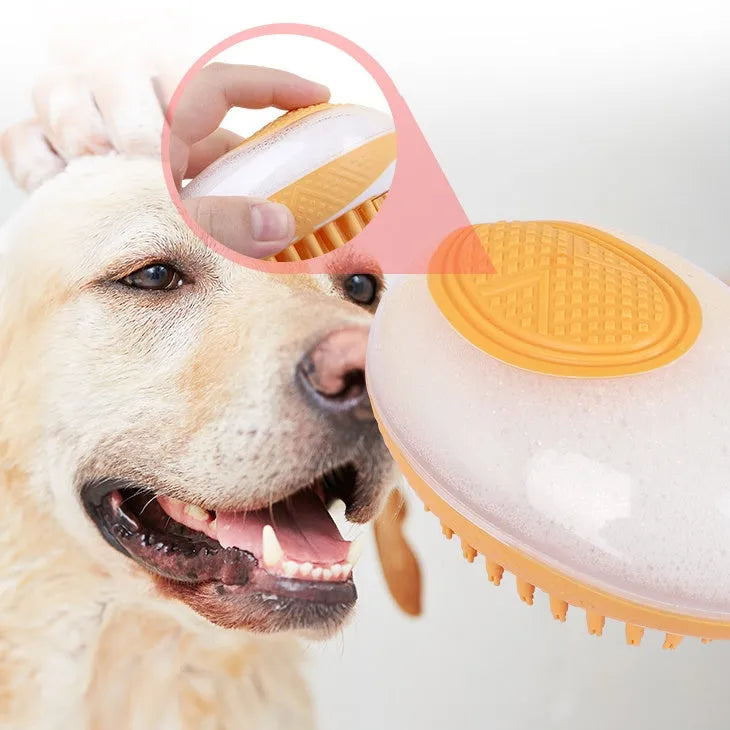 2-in-1 dog cat bath brush with soft silicone bristles in green non-slip grip design