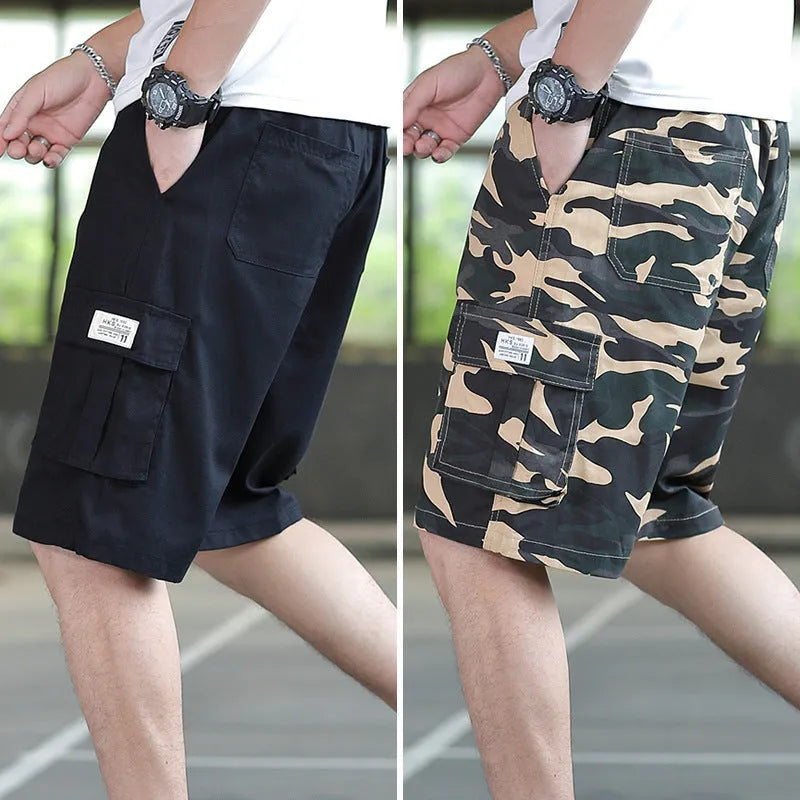 Men's loose fit Korean style cargo trousers in army green with giraffe pattern gradient detail
