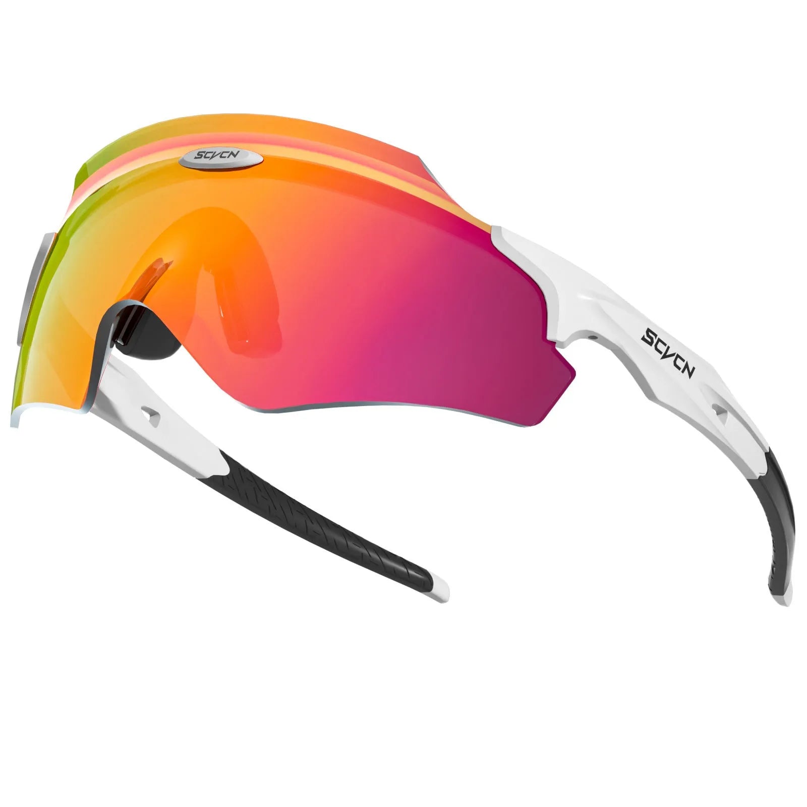 Frameless integrated lens sports goggles in a bold colour, shown from a front perspective.