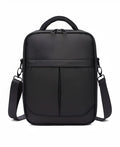 Black Oxford fabric men's messenger bag showing shoulder strap and 24x11x31cm dimensions